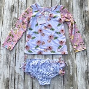 NWT SweetHoney Floral Rashguard Two Piece Ruffle Bottom Swimsuit